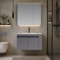 Meuble-lavabo flottant contemporain avec finition mate douce, double porte et rangement dissimulé