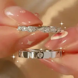 Sieraden Vrouwen Klassiek Zilver Diamant Paar Ringen Prachtige Zirkonia Bruiloft Verlovingsring Mode Vrouwen Sieraden Cadeau