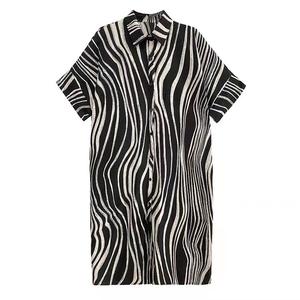 One Size New Summer Cardigan Dress, Medium Length Skirt, Short Sleeved Shirt Collar, Single Breasted <strong>zebra</strong> <strong>Print</strong> - Product Image 5