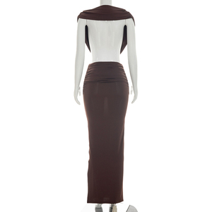Viviblook Y26DS166 Vestido de Verano para Mujer, Nuevo, Color Sólido, Casual, Sin Mangas, Halter, Espalda Descubierta, Ajustado, Maxi Vestido - Product Image 3