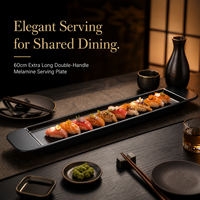Plateau irrégulier en mélamine noire de 60 cm avec poignées, incassable, durable, sans BPA, en résine de qualité alimentaire, plateau de service pour restaurant, hôtel