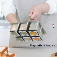 Ensemble de 6 pots à épices magnétiques en acier inoxydable durables avec support métallique pour réfrigérateur
