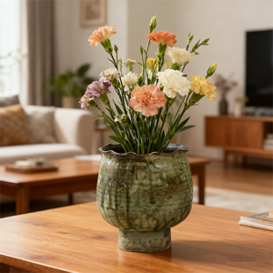 <span class=keywords><strong>Fleur</strong></span> bord vert olive vase en céramique pied funéraire petit vase en céramique styles wabi sabi - Product Image 1