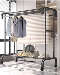 Heavy Duty Metal Garment Rack with Top Shelf Movable Clothes Drying Rack Large Capacity Clothing Organizer for Bedroom Balcony - Product Image 5
