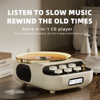 Lecteur CD portable rétro 4-en-1 2025 avec haut-parleur BT sans fil, radio FM, lumière LED, prise en charge de la carte TF, multifonctionnel