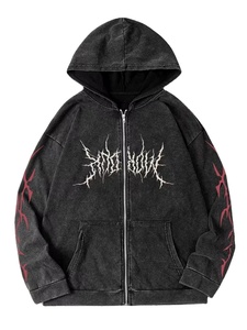 Vintage Hoodie Hip-Hop Style Washided Distressed Gothic Loose-Fit Comfortable Casual Sportswear Men's Long-Sleeve Hoodie Jacket - Product Image 3