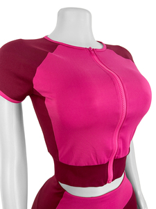 Set da donna con chiusura a colori nuovo arrivo Set lungo Crop Top Legging 2 pezzi <span class=keywords><strong>tuta</strong></span> estiva Casual con cerniera t-shirt abito t-shirt con cerniera - Product Image 6