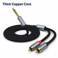 Câble audio 6,5 mm vers double RCA tressé, adaptateur stéréo avec connecteurs plaqués or pour amplificateur, haut-parleur, mixeur et audio domestique