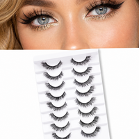 Faux cils en poils synthétiques effet œil de chat, 16 pièces (8 paires), vaporeux, évasés, volumineux, croisés, pour un look naturel et glamour, ensemble de cils faits main