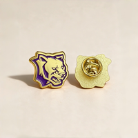 Épinglette en émail plaqué or, motif mascotte tigre, badge d'équipe personnalisé pour les fans de sports scolaires et de ligues, avec attache bouclier violet