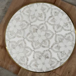 Mosaïque de marbre personnalisée noir et blanc, motif floral, design classique, <span class=keywords><strong>tapis</strong></span> de marbre - Product Image 1