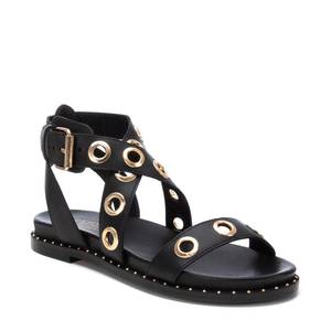 Carmela Women's <b>Flat</b> Sandal Black 38 With Gold Grommets And Buckle Closure - Product Image 2
