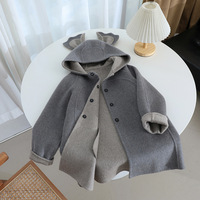 Manteau d'hiver épais pour fille avec capuche en laine double face 100% pure, oreilles de koala, vêtements d'extérieur mignons pour enfants, 100-160 cm