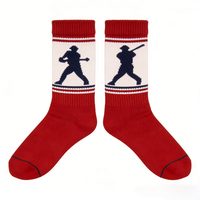 Chaussettes de baseball en coton tricoté rouge avec motifs tissés, absorbantes et anti-humidité, couleurs personnalisables pour enfants et jeunes