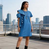Robe T-shirt en mousseline unie pour femme, à épaules dénudées, avec volants et ourlet asymétrique, mini-robe décontractée d'été à imprimé numérique