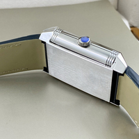 Jam Tangan Mekanik Pria Mewah Vintage Bentuk Persegi Panjang dengan Dial Detik Kecil, Tali Kulit Hijau Tua untuk Acara Formal