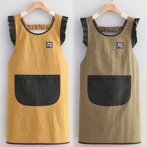 Tablier de cuisine imperméable et anti-taches pour femme, à volants, en polyester velours, anti-salissures, pour le travail domestique - Product Image 1