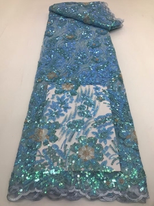 アフリカの高級ビーズと真珠の生地スパンコール刺繍チュールレースフレンチネットレース生地イブニングドレス用 - Product Image 3