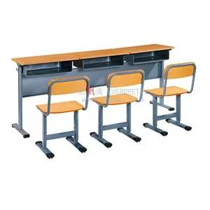 Triple College Desk and Bench Thress Student Desk Chair Furniture