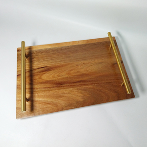 Bandeja de Almacenamiento de Alta Calidad en Oferta, Bandeja de Madera Hecha a Mano para <span class=keywords><strong>Desayuno</strong></span>, Frutas, Té, Postres y Pasteles, Bandeja Rectangular de Madera con Metal - Product Image 6