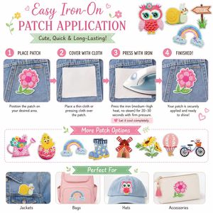 Lot de patchs brodés thermocollants et à coudre pour le printemps, motifs Hibou, Poussin, <span class=keywords><strong>Escargot</strong></span>, Bottes, Arc-en-ciel, Papillon, Gnome, Fleur - Product Image 4