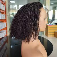 Perruques courtes bouclées afro kinky, sans colle, en cheveux humains, avec dentelle frontale transparente, brésiliennes, vierges, naturelles, pour femmes noires