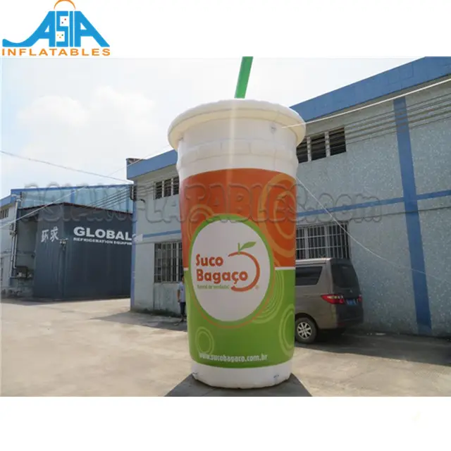 Big Inflatable Milk Tea Cup Replica Glass Drink Bottle With Full Printing For Advertising