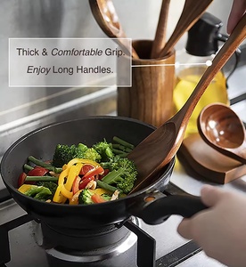 7 pezzi eco-friendly Teak in legno piccoli utensili da cucina Set a mano lungo a pala mestolo frusta scolapasta <span class=keywords><strong>porta</strong></span> forchette per insalata - Product Image 5