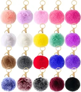 Großhandel Multi color Faux Rabbit Puff Ball Schlüssel bund Bulk Puffball Pelz Pom Pom Schlüssel bund