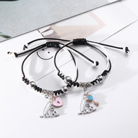 Bracelets tendance en cordon ciré contrastant, avec breloque cœur émaillé bicolore lettre LOVE, style doux et cool, empilables pour couple