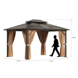 Aluminium Gazebo Solid Roof Outdoor Garden Gazebos Hardtop Outdoor Furniture Galvanized Double Metal 10*12ft Luxury Waterproof