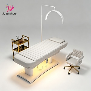 Muebles de salón de belleza de gama alta Base de cilindro de cuero marrón Cama facial cosmética Mesa de masaje eléctrica con 4 motores - Product Image 5