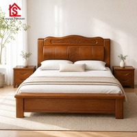 Lit double en bois massif de style chinois moderne et simple, 1,8 m, pliable avec rangement, plateau épaissi pour la maison et l'hôtel