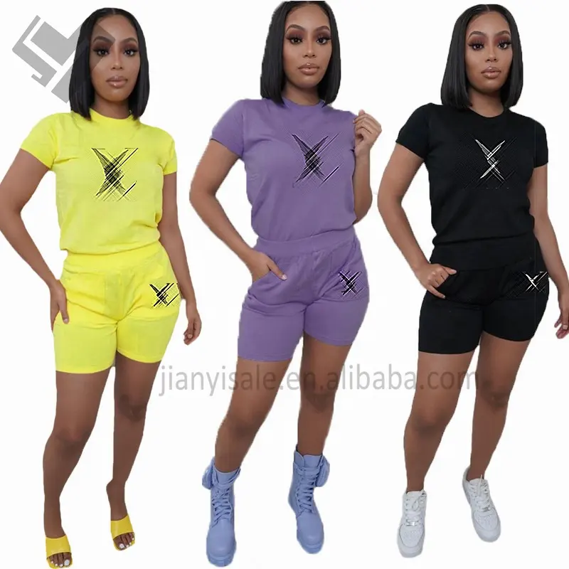 Hot Sale Women Summer Clothes Fashionable Crop Top With Shorts Set Women Designer Logo Two Piece Shorts Set