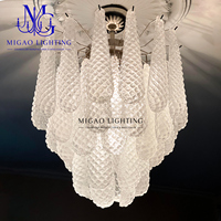 Lustre en verre vintage français médiéval de luxe, suspension texturée en gouttes d'eau transparentes pour villa, salle à manger, salon, chambre