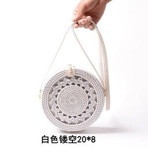 Sac à bandoulière rond en paille <span class=keywords><strong>de</strong></span> rotin blanc pour femme avec longue sangle et élégante décoration en nœud - Product Image 6