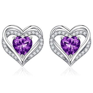 E2888 Orecchini a forma di cuore in argento 925 con cristalli viola e blu, gioielli da regalo per donna - Product Image 3