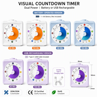 Timer Visual Isi Ulang 60 150 Menit Tipe-C, Jam Meja Senyap Pomodoro, Penghitung Waktu Ujian Belajar, CE RoHS OEM ODM
