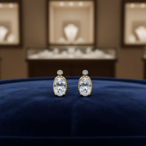 Orecchini a lobo classici in oro 18 carati con cristalli naturali incastonati a castone per gioielli da sposa da donna - Product Image 2