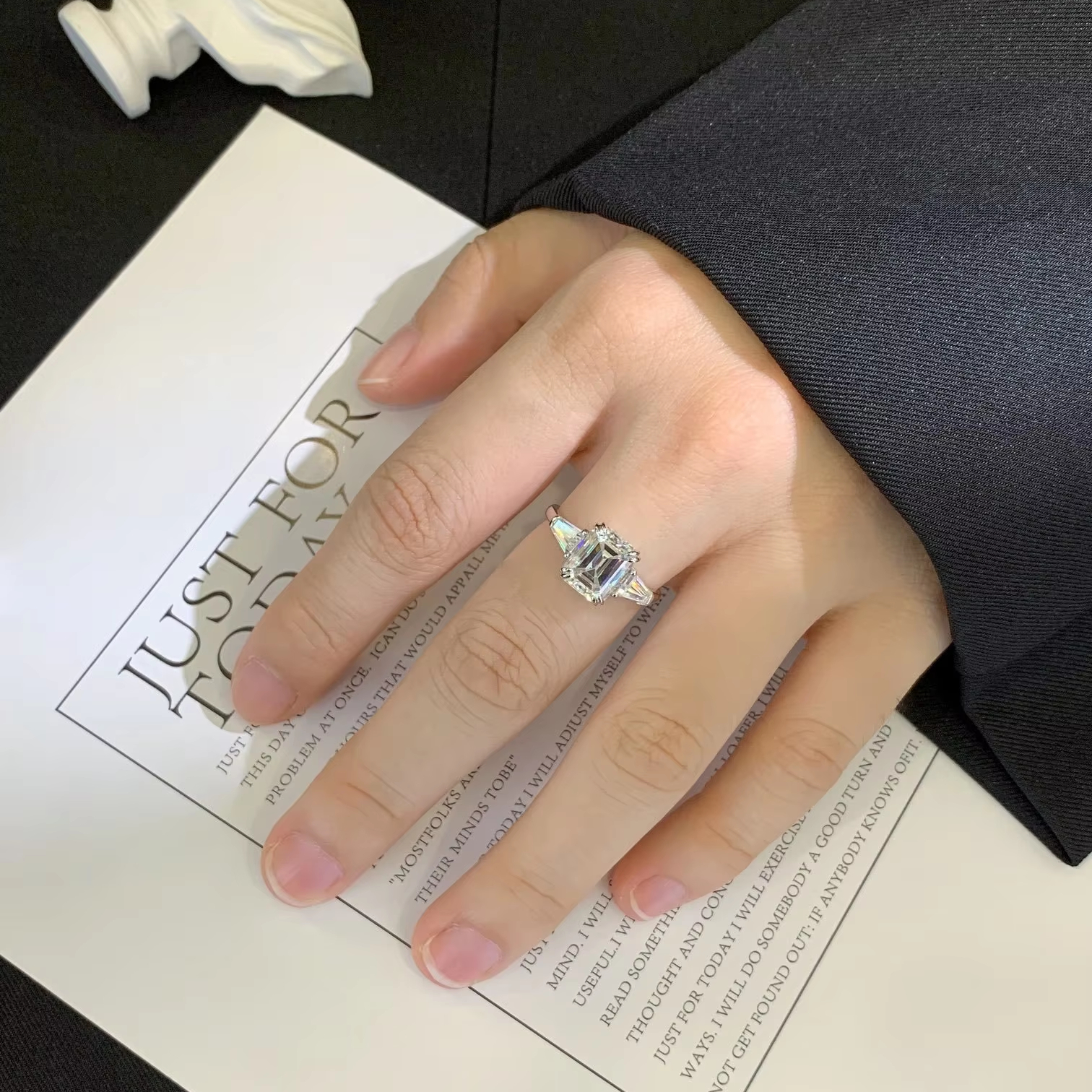 lab grown three stone ring