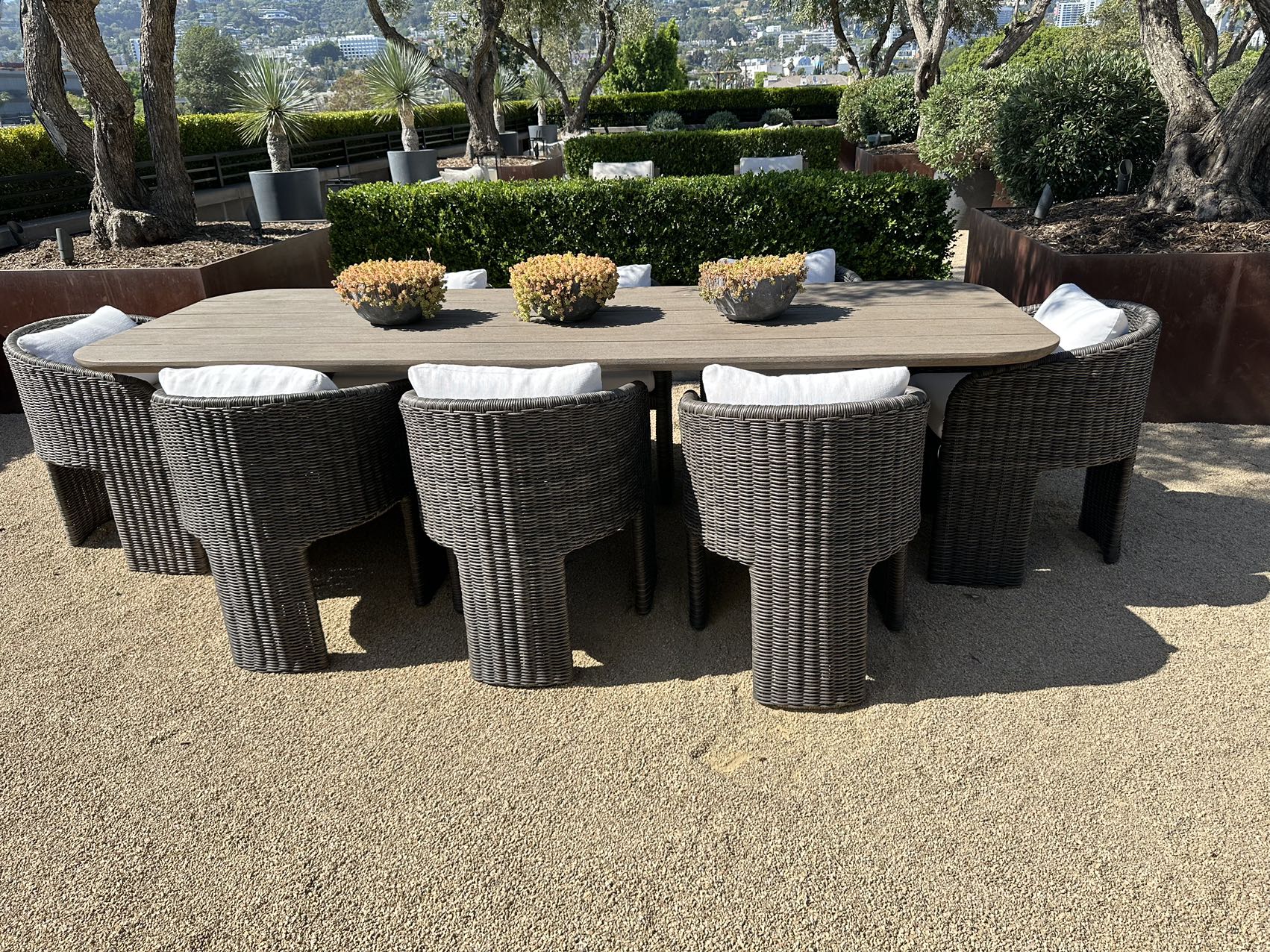 Modern Patio Wood  Garden Set Modern Outdoor Sofa Set Dinning solid teak Table with rattan chairs