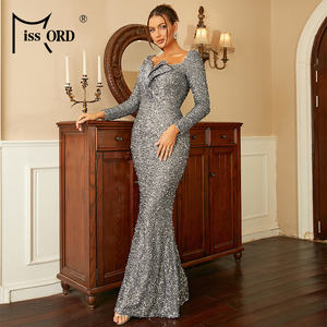 Missord Contrast Grey paillettes abito con orlo a sirena abiti da sera da ballo 2023 maniche lunghe - Product Image 4