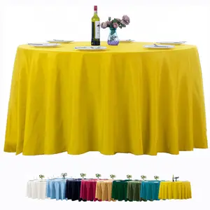 批发130英寸柠檬黄圆桌布婚礼涤纶120英寸圆桌布婚宴餐厅