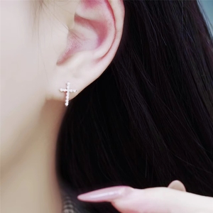 Collier et boucles d'oreilles pendantes en or pur 18 carats avec croix religieuse, bijoux fins Xinfly - Product Image 4