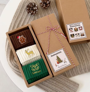 Lot de 3 paires de chaussettes d'hiver brodées de Noël pour filles, tricot côtelé, motif dessin animé, antibactériennes, avec empeigne <span class=keywords><strong>et</strong></span> bas de chaussette, emballées pour Noël - Product Image 2