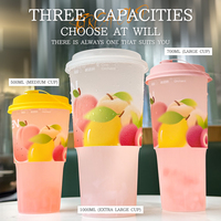 Gobelet en plastique jetable personnalisé avec logo, 500 ml, qualité alimentaire, 90 mm, gobelet en PP givré, gobelet à bulles, gobelet rayé avec couvercle en dôme, anti-fuite