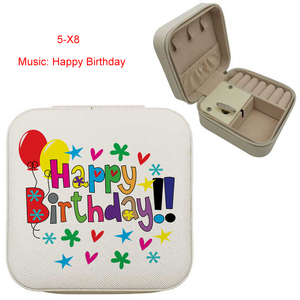 Boîte à musique Joyeux Anniversaire avec des centaines de mélodies au choix, étui de rangement pour bijoux de voyage, personnalisable avec impression - Product Image 1