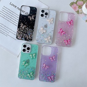 Funda trasera de TPU con purpurina transparente <span class=keywords><strong>para</strong></span> <span class=keywords><strong>iPhone</strong></span> 16 15 14 13 12 11 Pro Max 7 8 Plus X XR XS mini <span class=keywords><strong>SE</strong></span>, funda de mariposa - Product Image 1
