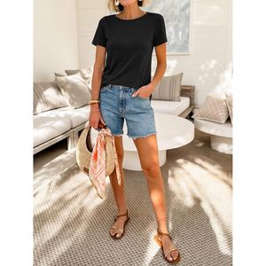 T-shirt à col bateau pour femme FOXA, manches courtes, 100% coton, jersey respirant, haut décontracté pour l'été et le printemps - Product Image 6
