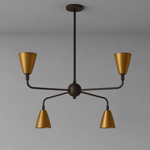 Lustre Sputnik vintage en laiton à 4 bras, style Kalmar, luminaire suspendu moderne pour la maison et le bureau, LED à intensité variable - Product Image 4